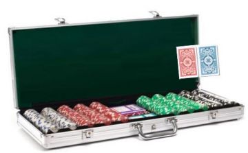 Kem Poker Chip Set: 500 11.5 Gram Dice Chips, Red and Blue Kem Arrow Decks in Aluminum Case